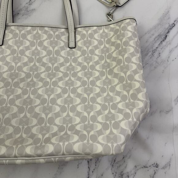 Coach City Tote Bag Purse White Gray Signature Print Coated Large Outlet - Picture 7 of 12